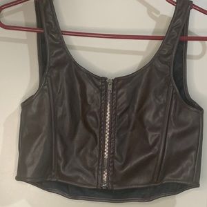 brown zip up tank top crop top